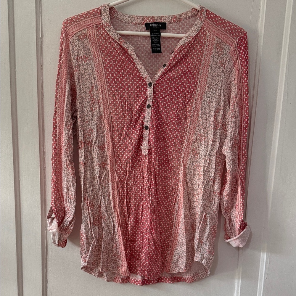 Olsen Europe 3/4 Sleeve Tunic – Vibrant Pink & Grey 50% Cotton 50% Modal Size S
